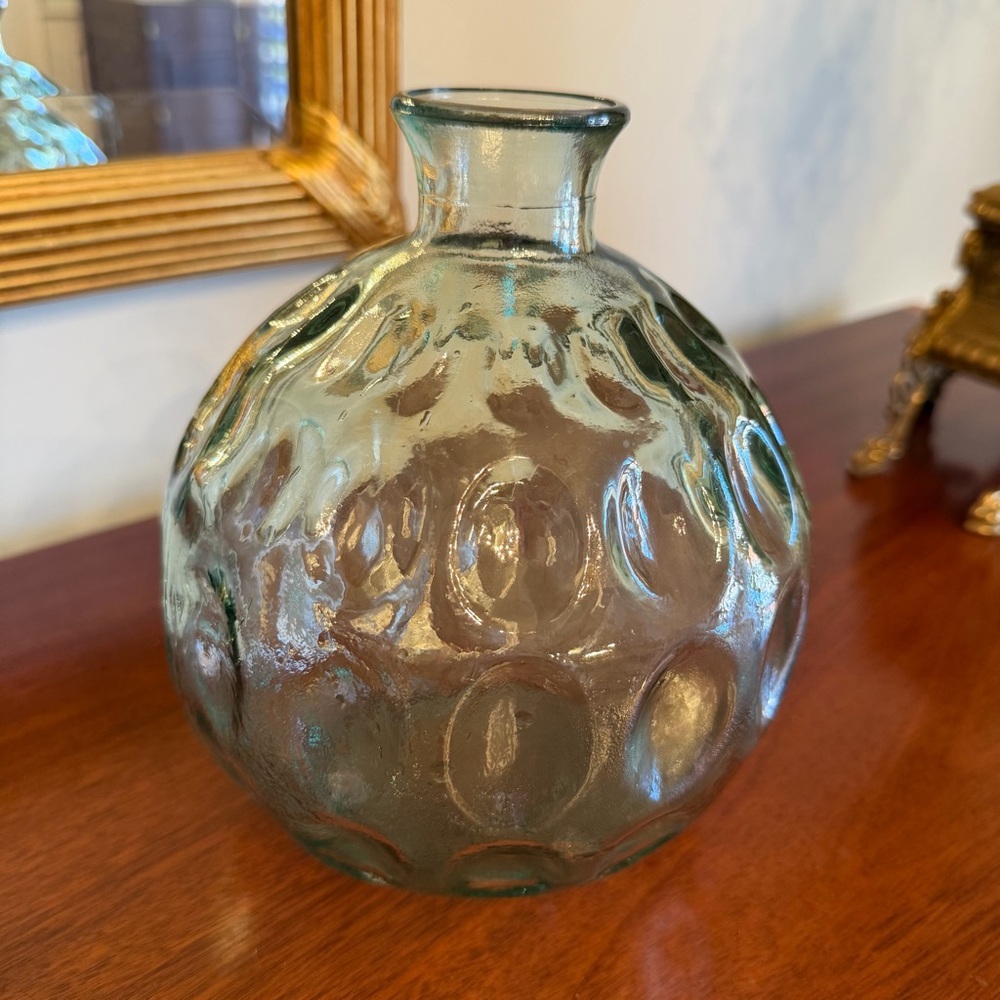 Seafoam Green Bubble Glass Vase Textured Coastal Decor